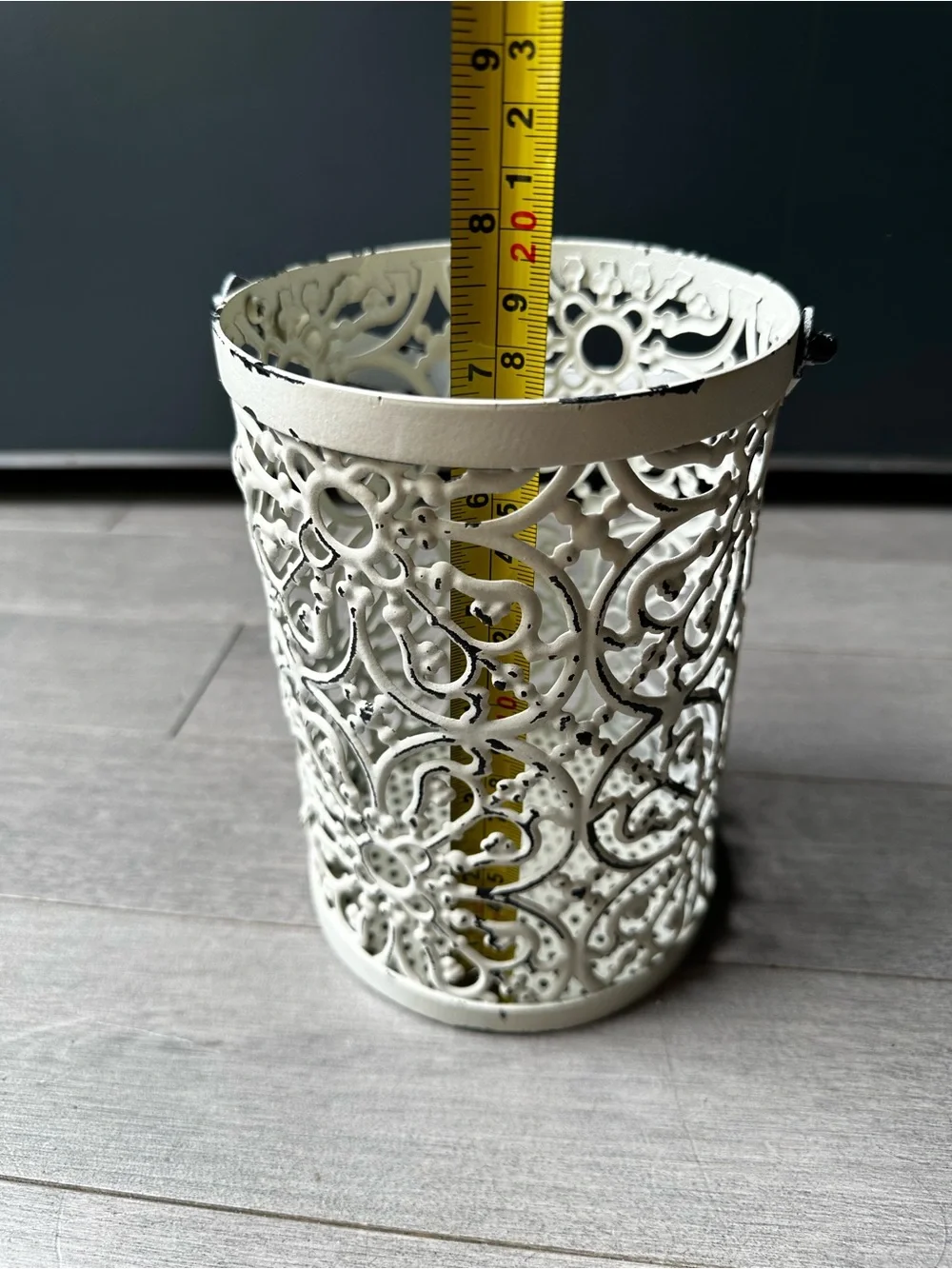 Farmhouse Rustic Metal Lantern Candle Holder White Home Decor Table Top